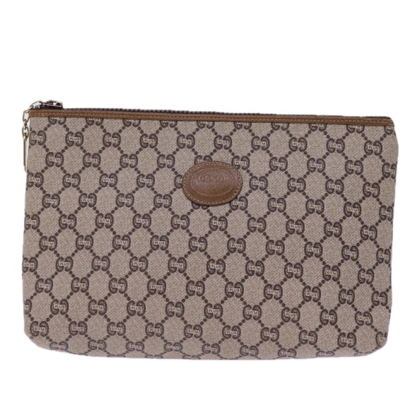 GUCCI GG Plus Supreme Clutch Bag PVC Beige Auth 78609 - Picture 2 of 16